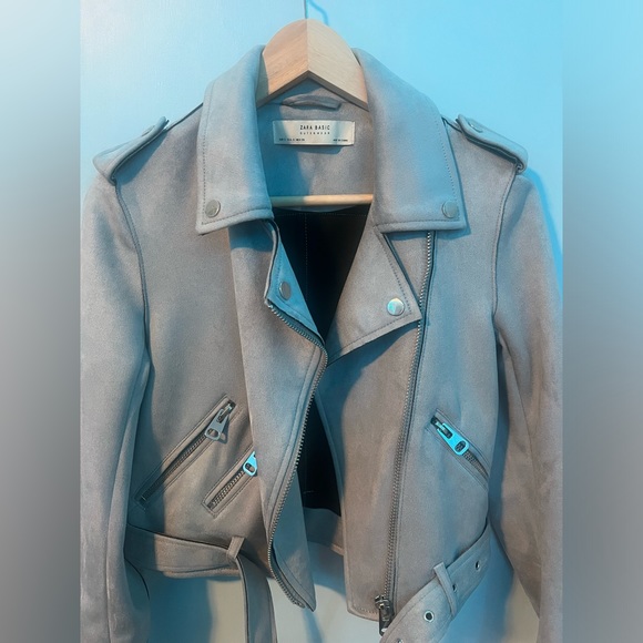 New never worn Zara vegan light blue moto jacket - Picture 6 of 7